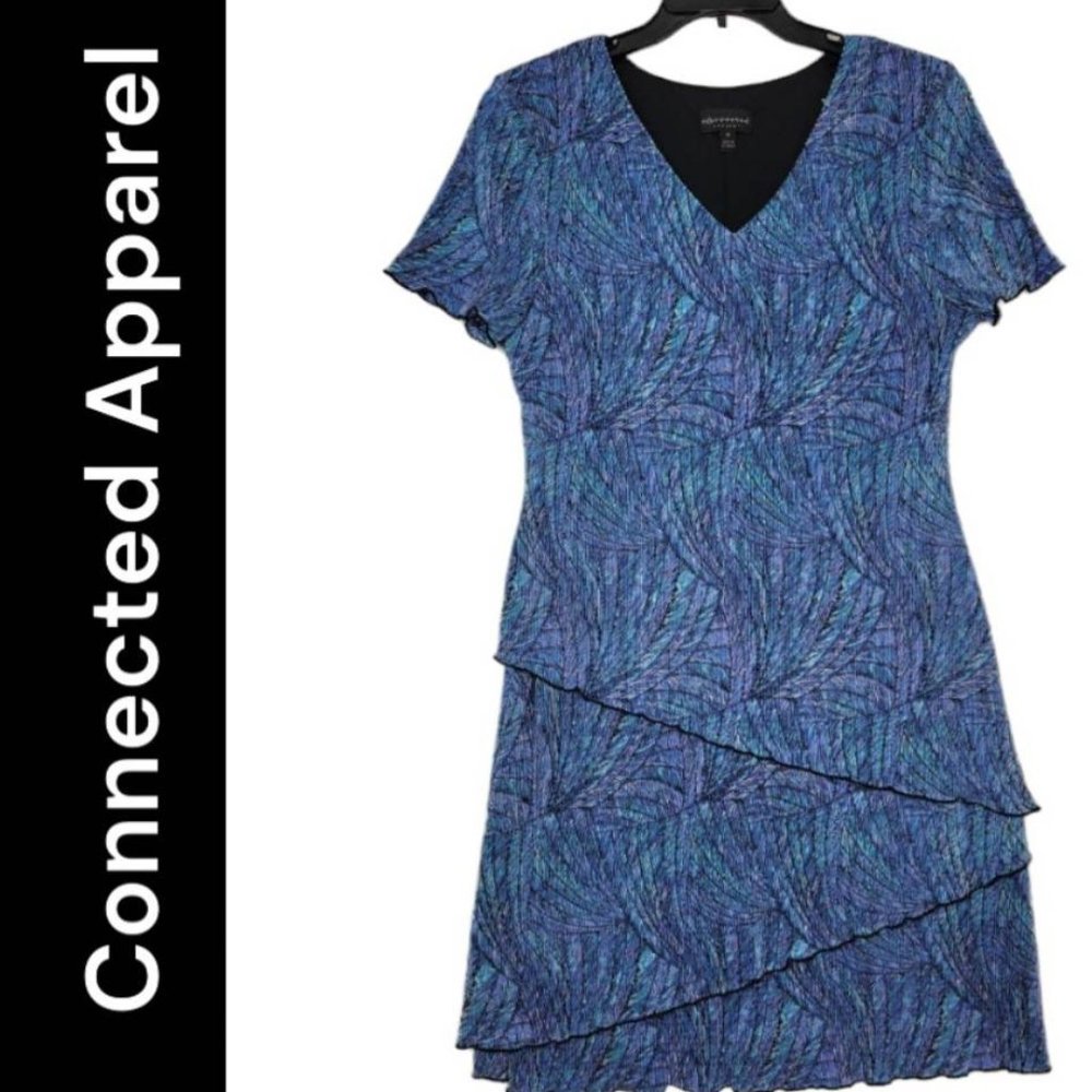 Connected Apparel Women's Blue Career Formal Short Sleeve Stretch Plus Size 14